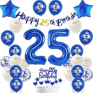 25th Birthday Decoration Man, Blue Banner 25th Birthday Garland Decoration 25th Man Gold Balloons 25