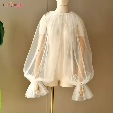 TOPQUEEN Elegant Women'S Summer Tulle Cropped Top Shawl Gloves Women'S Dress Accessories Shawl Cardi