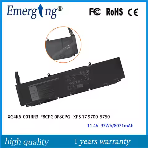 11.4V 97Wh XG4K6 Laptop Battery For Dell XPS 17 9700 9710 Precision 5750 Series 1RR3 F8CPG