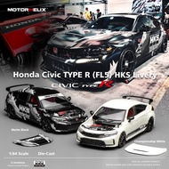 MotorHelix 1/64 Honda Civic Type R FL5 HKS Livery Diecast Model Car | Open Hood Engine Detail |