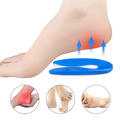 1 Pair U-shaped heel pad GEL soft sports shock-absorbing half size insole blue heel anti slip self-a