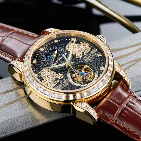 reef tiger brand men's fully automatic mechanical watch, business men's watch, Chinese-style lion da