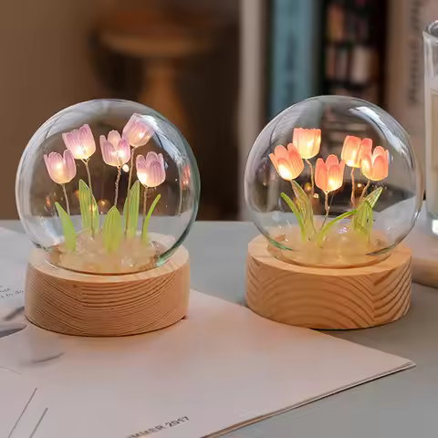 DIY Tulip Night Light Cute Bedroom Room Decor Floral Lamp Valentines Day Gift Lampara Tulipanes Girl