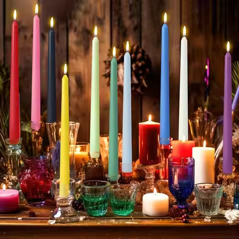 5-piece colorful cone candle set, 10 inches, perfect for family gatherings, table decorations, and b
