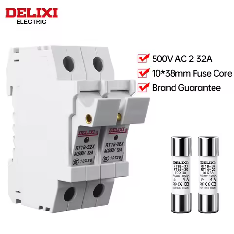 DELIXI 2P Electrical Fuse RT18-32X 500V AC for Motor Control,Transformer,Distribution Cabinet 10*38M