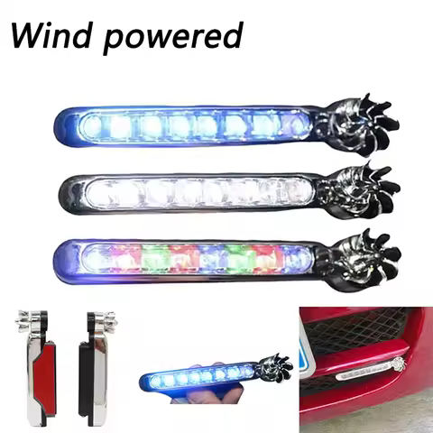 Wind Powered Car LED DayTime Running Light Auxiliary Lighting Rotation Fan Lamp Automobile Day Time 