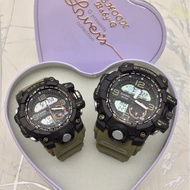 SPECIAL PROMO CASI0_G..SH0CK_DUAL TIME ARMY RUBBER STRAP WATCH SET FOR COUPLES +free gift
