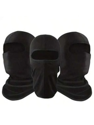 1入透氣黑色拉瓦帽子口罩圍巾-防曬和夏季降溫,適用於自行車,機車和滑雪