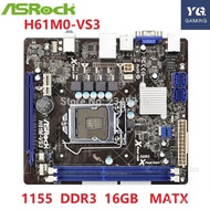 ASRock H61M-VS3 Desktop Board H61 Slot LGA1155 DDR3  16GB Motherboard SATA2 USB2.0 Support I3 I5 I7 used