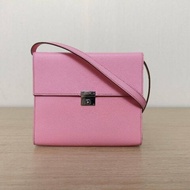 HERMES Clic16斜挎包5P櫻花粉Epsom皮U刻銀扣肩背包