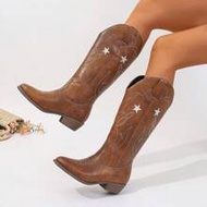 Fall/Winter 2025 Embroidered Random Asymmetric Chunky Heel Riding Boots Western Style Women Fashion 