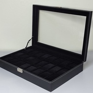 Premium PU Leather Watch Display Storage BOX CASE 24 SLOT BLACK