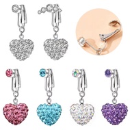 จิวสะดือ แบบหนีบ ไม่ต้องเจาะ Fake Belly Button Ring, Heart-Set Diamond Belly Button Clip, Piercing-Free Belly Button Ring, Peach Heart Pendant, Piercing Jewelry