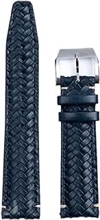 GANYUU 20mm 22mm Cowhide Hand Woven Watchband Fit for IWC Strap Portugieser Pilot Watch Band Curved End Genuine Leather (Color : Blue Pin Buckle, Size : 20mm)