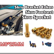 M8 x 25 screw socket hub skru footrest gold titanium blue yamaha lc135 y15 skru spocket
