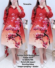 5650 KEMEJA TUNIK SILK MOTIF BUNGA JUMBO LD120 WANITA|TUNIK KEMEJA|TUNIK SILK|TUNIK LD120