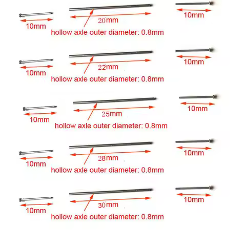 1/64 Diecast Alloy Car Wheels Axle 0.8x20mm/22mm/25mm/28mm/30mm Hollow Shaft wih Nails Pin for 1:64 