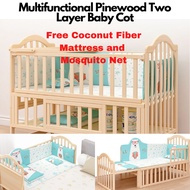NORDICA Pinewood Cot - Multifunctional Cot Free Mattress & Net - Extendable Cradle > Crib > Toddler 
