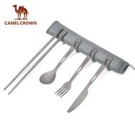 CAMEL CROWN อุปกรณ์ตั้งแคมป์ช้อนอเนกประสงค์ทำจากไทเทเนียมบริสุทธิ์อุปกรณ์สำหรับตั้งแคมป์ใช้กลางแจ้งปิกนิกบาร์บีคิว