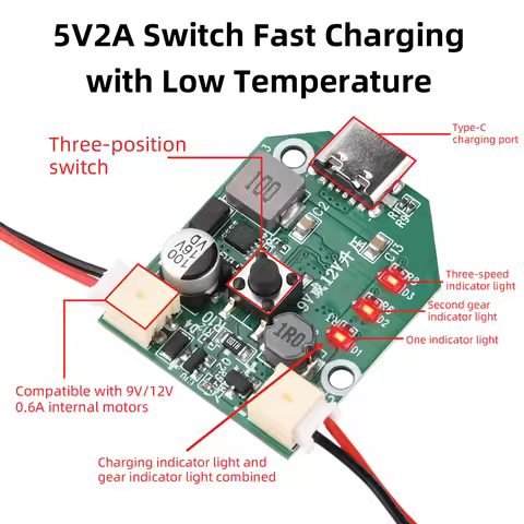 DC 9V/12V Brushless Fan Motor Controller with short-circuit protection 5V/2A fast charging 3-speed r