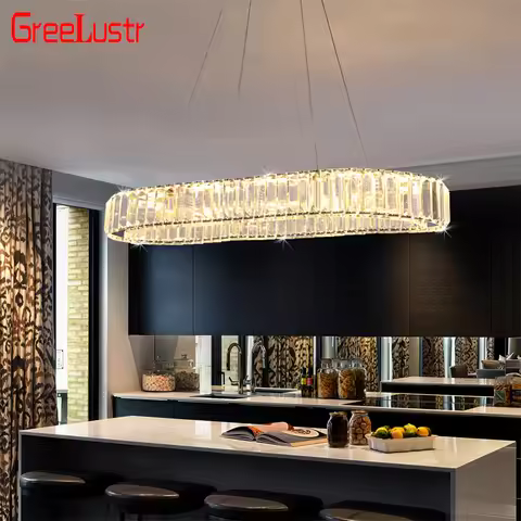 Indoor K9 Crystal Oval Ring Lamp Luxury Interior Decoration Led Chandelier Dining Room Lustre Hangin