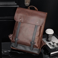 📿 Men's Backpack Korean Trendy Bag Retro Backpack Preppy Style Middle School Student Schoolbag Casual Crazy Horse Leather Backpack