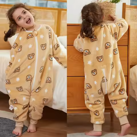 Baby Pajamas Winter Flannel Romper Pijamas Warm Thick Blue Dinosaur Brown Bear Kids Pyjama Infantil 