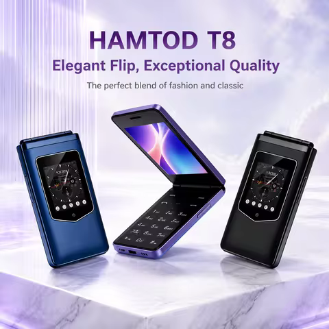 HAMTOD T8 4G Volte Flip Mobile Phone Dual SIM 2.8"+1.77" Screen 1500mAh Keypad CellPhone FM Radio SO