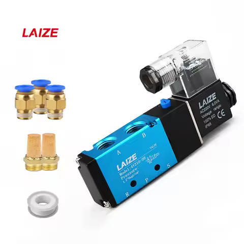 LAIZE 4V210-08 Solenoid Valve 2 Position 5 Port Single Coil Pilot-Operated With Fitting