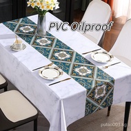 PVC Waterproof Oilproof Table Cloth Nordic Ins Marble Tablecloth with Imitation Table Runner Long Square Desk Dining Study Coffee Tea Table Cover for 2 4 6 Seaters XEGA