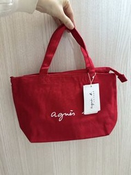 包郵 全新未剪牌Agnes b 印花logo帆布耐用手拎袋手挽袋