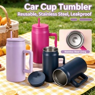 Simple Car Cup Straw Lid Modern Tumbler Handle Thermos Water Bottle Reusable 50oz Stainless Steel
