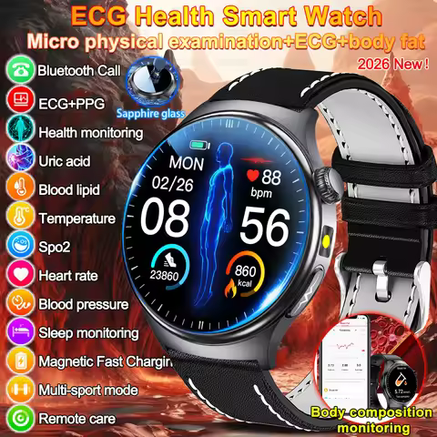 2026New Smart Watch Health Sport Watch Fitness Micro-physical examination ECG+PPG BO/BP Uric Acid Sa