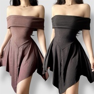 JT Fashion Cyrill Off Shoulder Ruched Dress Cotton Knitted Fabric