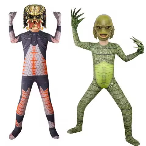 ❤★❤Horriable Halloween Costume for Kid Alien Predator 5 Prey Jumpsuit Nightmare Creature From The Bl