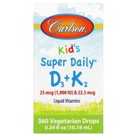 Carlson, Kid's, Super Daily D3+K2, 25 mcg (1,000 IU) & 22.5 mcg, 0.34 fl oz (10.16 ml)