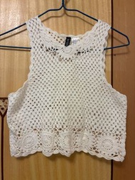 H&M Divided 白色鉤針編織背心