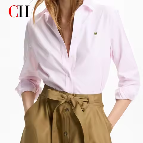 CH Gold Logo Left Chest Premium Cotton Dress Shirt Women Soft Breathable Wrinkle Resistant Office Da