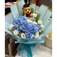 SAME DAY DELIVERY!!! Graduation Fresh Hydrangea Rose Eustoma Flower Big Bear Bouquet | HUAMAMA