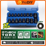 TUOCHI 1/2 inch & 3/8 inch Drive Square Female Impact Torx E Socket Set 17pcs E5 to E24 Socket Size 