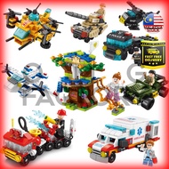 💥💥LOCAL STOCK💥💥Minifigure 6 In 1 Building Blocks DIY Police Car Fire Truck Castle Model Bricks Kids 