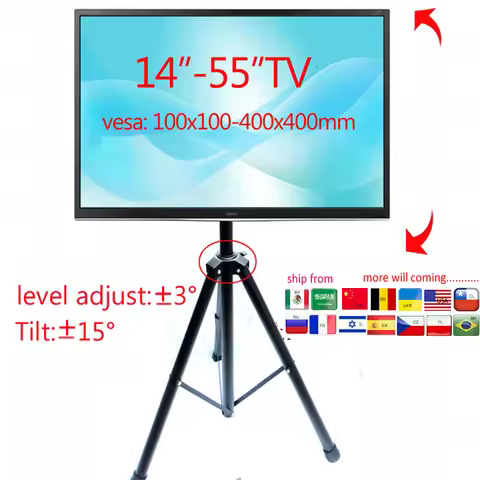 DLS-12MT new Universal 14"-55" height adjustable 50kg tilt LCD tv floor tripod stand VESA 400X400 30