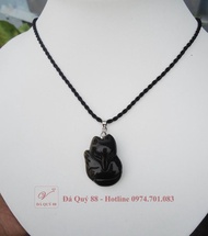 Mặt Dây Chuyền Hồ Ly Đá Núi Lửa Obsidian Đen Tự Nhiên Hợp Mệnh Thủy Mộc