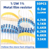 50pcs 1/2w metal film resistors 1% 0.5W 4.7KR 5.1KR 5.6KR 6.2KR 6.8K 7.5KR kilo-ohm