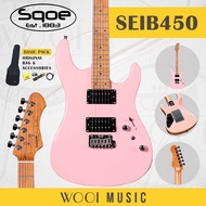 SQOE SEIB450-PK Ibanez Style HH 24-Fret Electric Guitar with Roasted Maple Neck & Bag - Pink (SEIB45