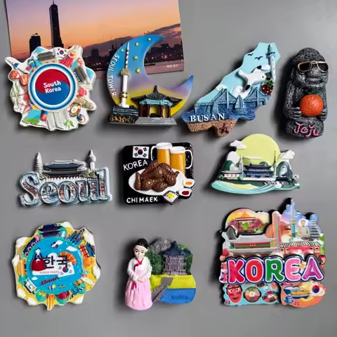 Korean Fridge Magnet Tourism Souvenirs Seoul Tower Landmark Busan Chimaek Fried Chicken and Beer Jej