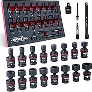 3/8" Drive Universal Impact Socket Set, 20 Piece Swivel Socket Set, Universal Joint Socket 6-Point, 