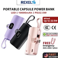 【CCC】Mini Capsule Power Bank 10000mAh Built-in Cable Ultra Slim Portable Large Capacity Power Bank