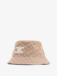 Celine Cotton Hat With Triomphe Logo All-over - Praline, S