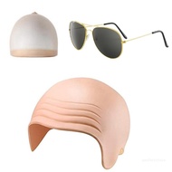 perfect Halloween Rapper Singers Costumes Makeup Bald Caps Head Wig Hat with Sunglass